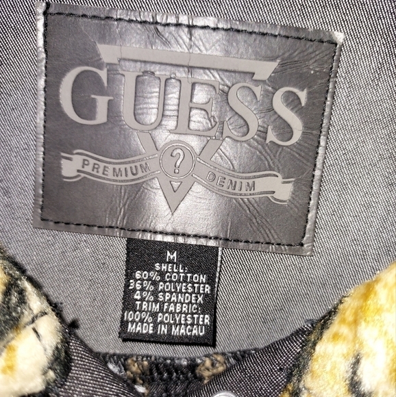 Guess Jacket black Med NWOT Animal print cuffs and collar - Picture 5 of 16